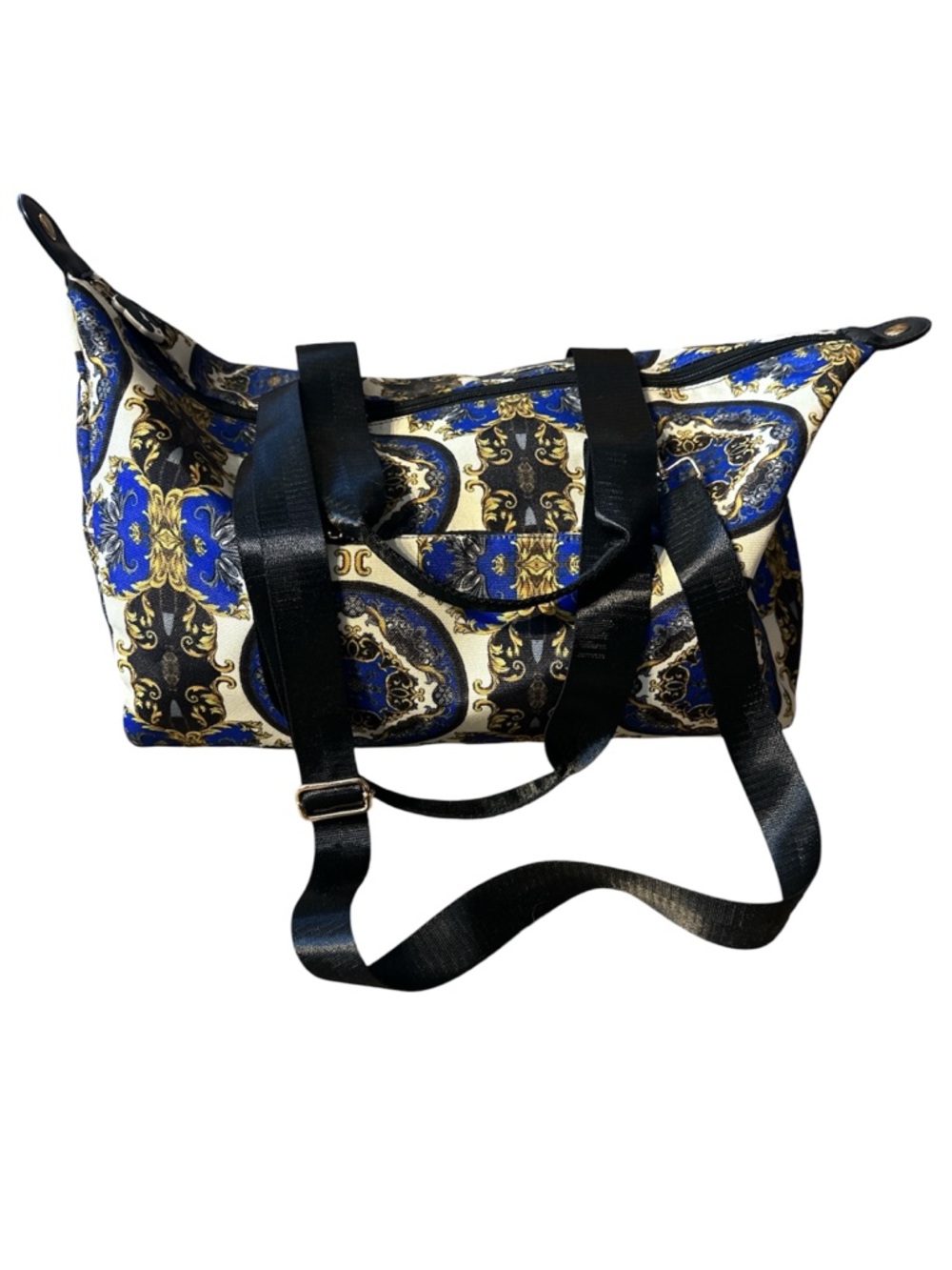 Alice and Olivia Blue & Gold  Weekender Duffle Bag with Shoulder Strap